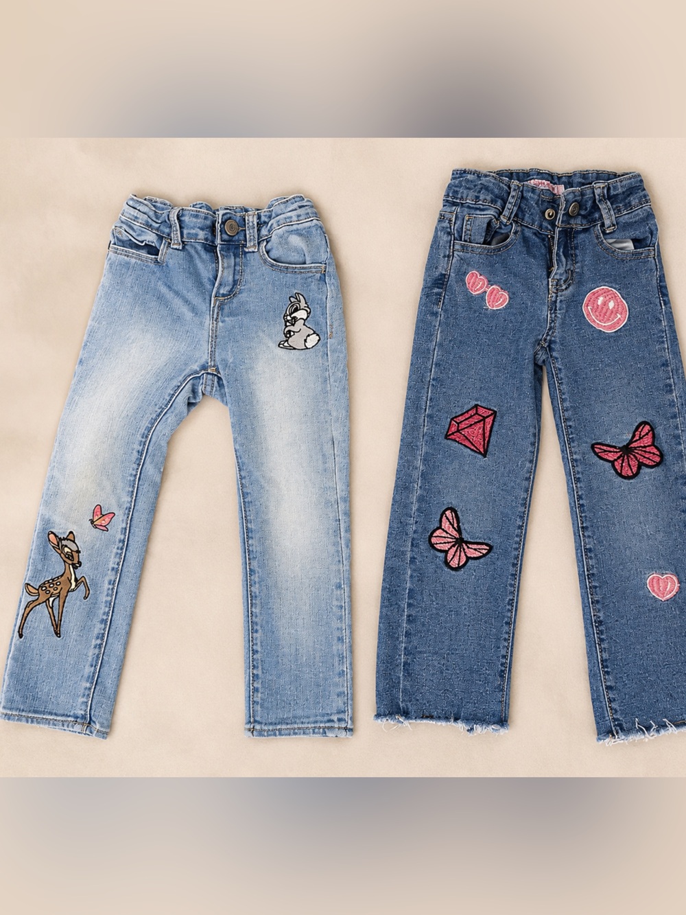 X2 Girls Denim Embroidered / Patches Jeans with Bambi and butterfly design.